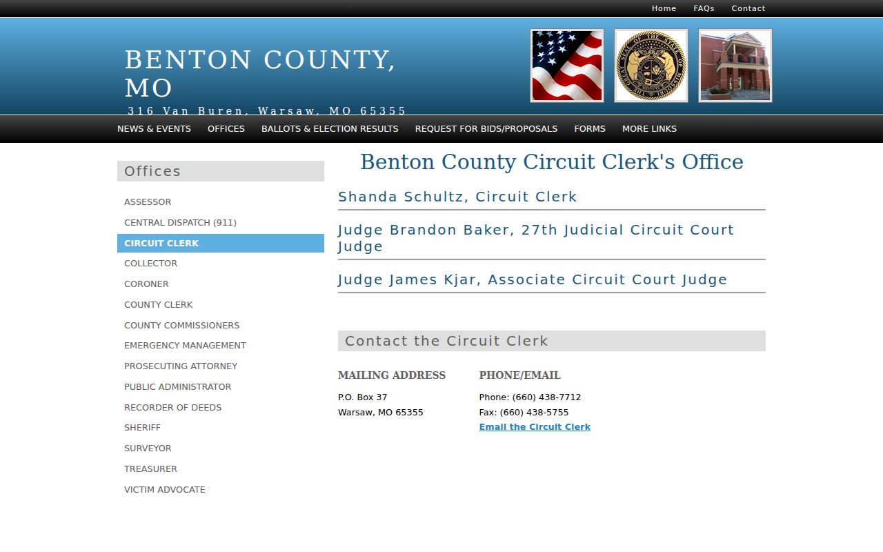 Benton County Circuit Clerk contact page